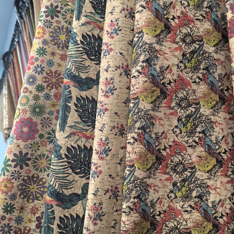 Abstract Flowers Printing Pattern Cork Fabric