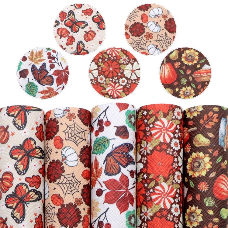 Pumpkin Printed Synthetic Leather