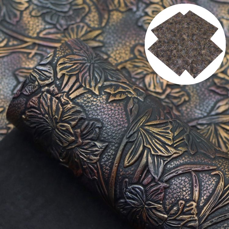 Color Flower Leaves Faux Leather