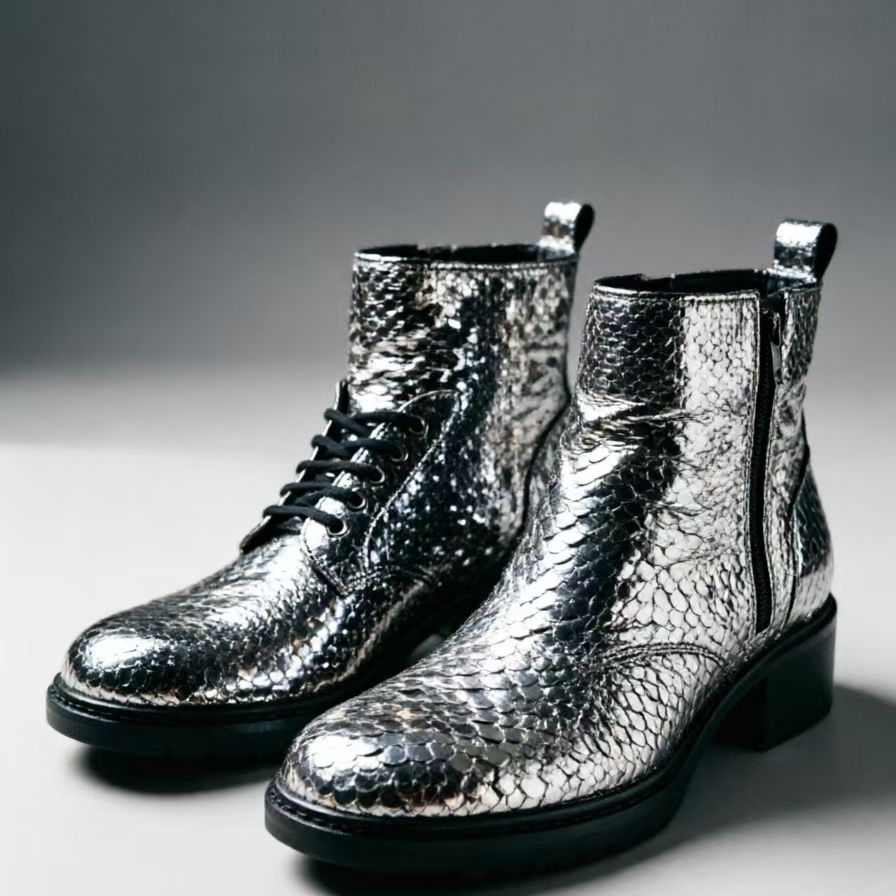 Metallic Grid Leather for Boots