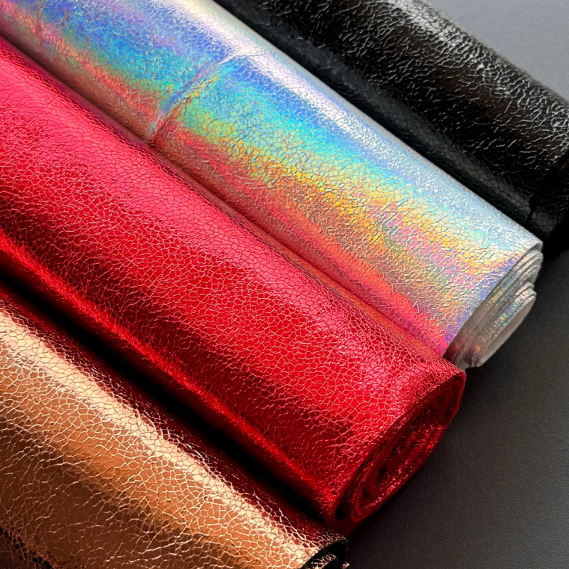 Metallic cracked PU leather